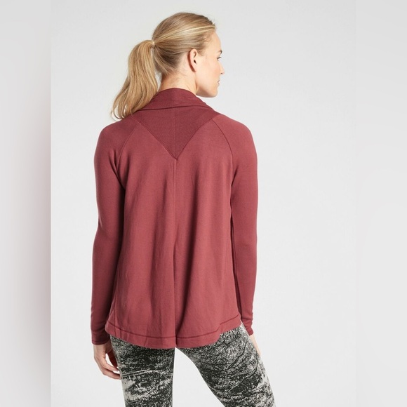 Athleta Nirvana Wear Two Ways Wrap Cardigan Maple Red Size Medium Tall MT - Picture 2 of 6